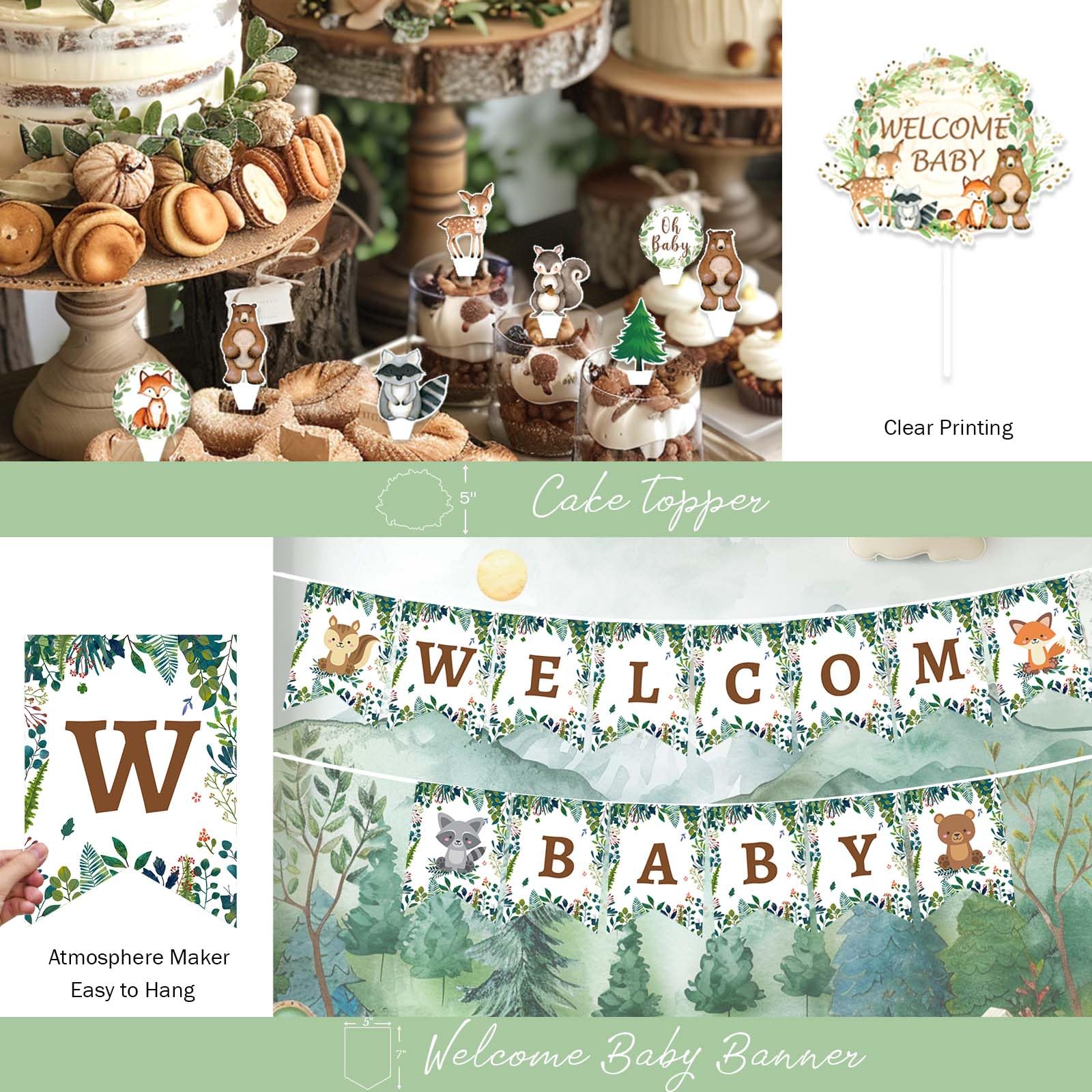 Hombae Woodland Baby Shower Decorations — Forest-Neutral Safari Theme Kit