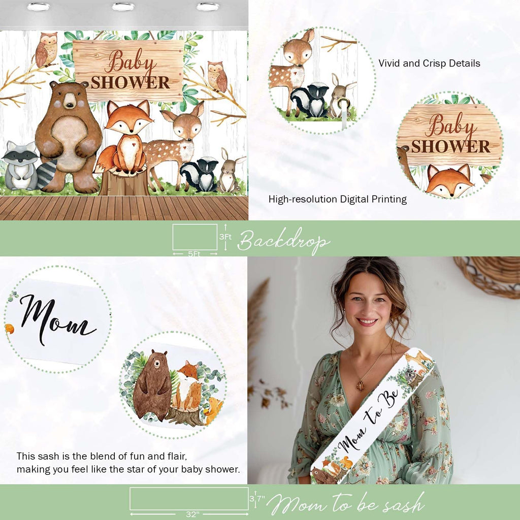 Hombae Woodland Baby Shower Decorations — Forest-Neutral Safari Theme Kit