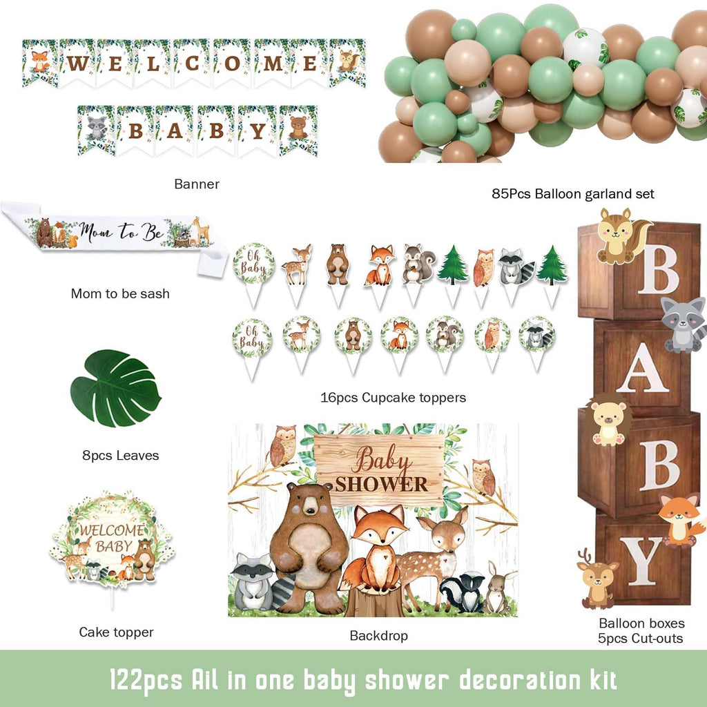 Hombae Woodland Baby Shower Decorations — Forest-Neutral Safari Theme Kit