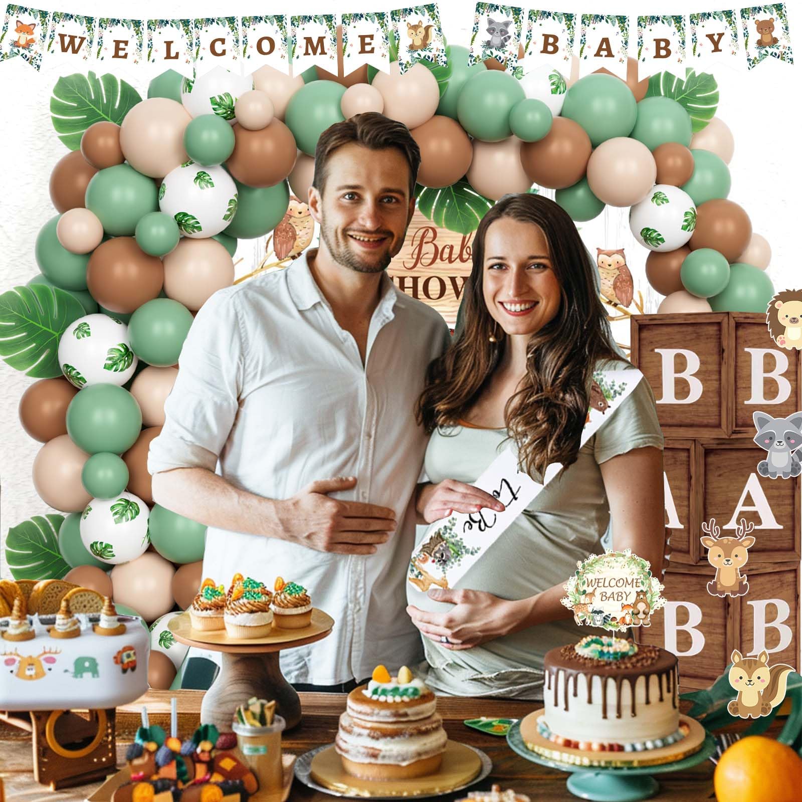 Hombae Woodland Baby Shower Decorations — Forest-Neutral Safari Theme Kit