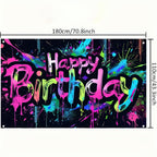 HOMETITUTE Neon Happy Birthday Banner – 71x43 in, Colorful Backdrop, Glow-in-the-Dark Party Decor