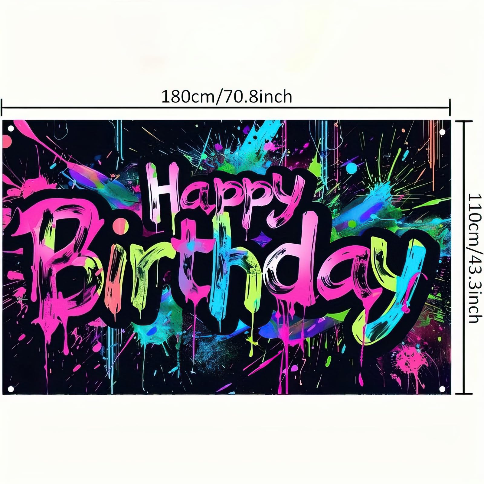 HOMETITUTE Neon Happy Birthday Banner – 71x43 in, Colorful Backdrop, Glow-in-the-Dark Party Decor