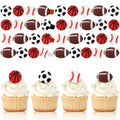 Honeydak 48 Pcs Sports Cupcake Toppers – Basketball, Football, Soccer, Softball Party Decor