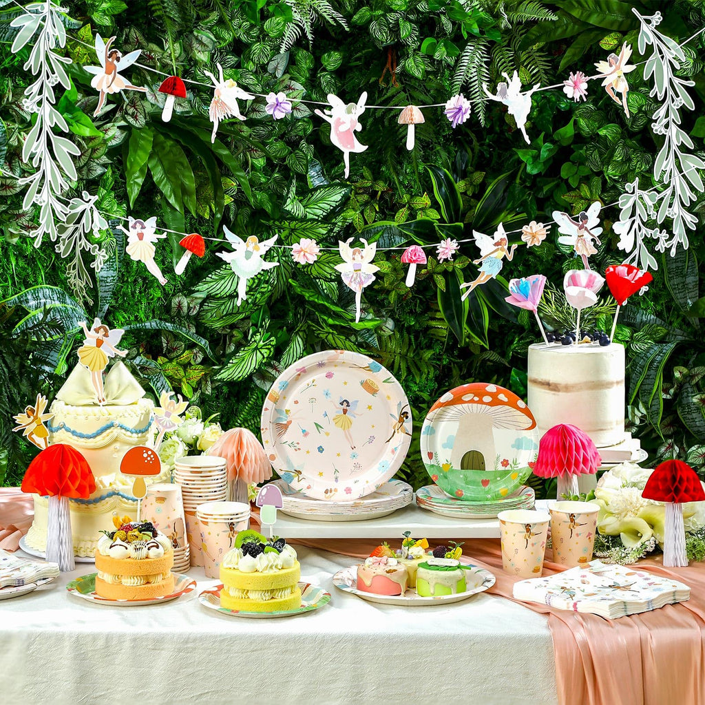 Honeydak 132 Pcs Fairy Party Supplies – Ballet Fairies, Mushrooms & Floral Decor Bundle