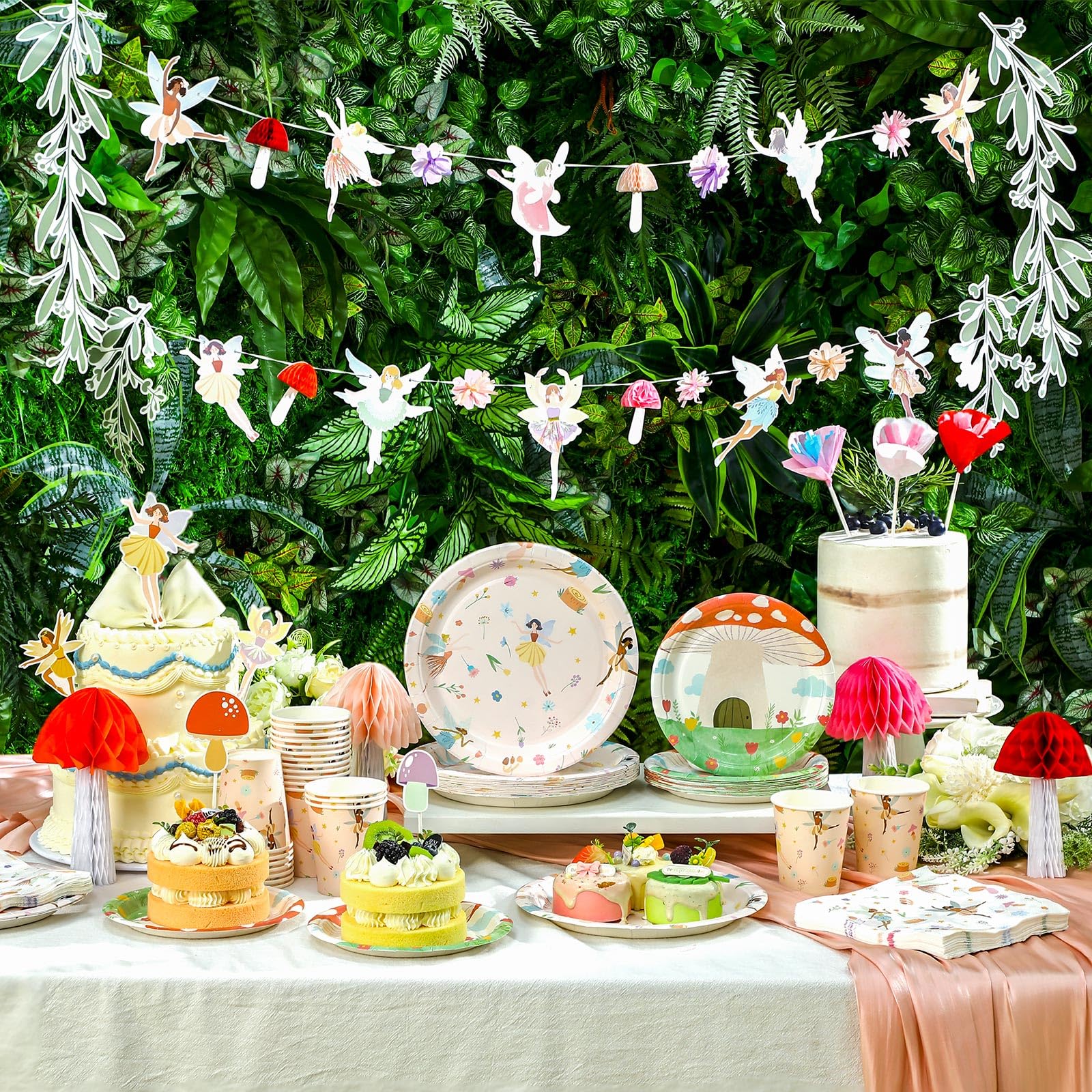 Honeydak 132 Pcs Fairy Party Supplies – Ballet Fairies, Mushrooms & Floral Decor Bundle