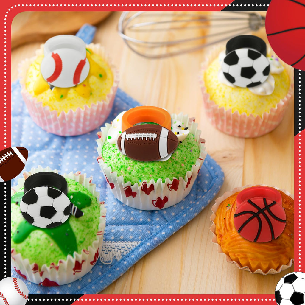 Honeydak 48 Pcs Sports Cupcake Toppers – Basketball, Football, Soccer, Softball Party Decor