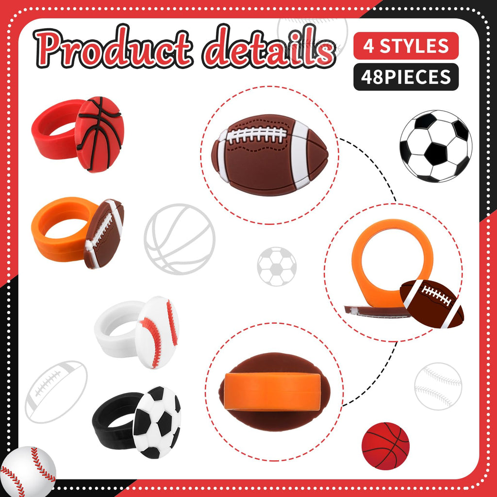 Honeydak 48 Pcs Sports Cupcake Toppers – Basketball, Football, Soccer, Softball Party Decor