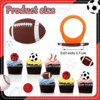 Honeydak 48 Pcs Sports Cupcake Toppers – Basketball, Football, Soccer, Softball Party Decor
