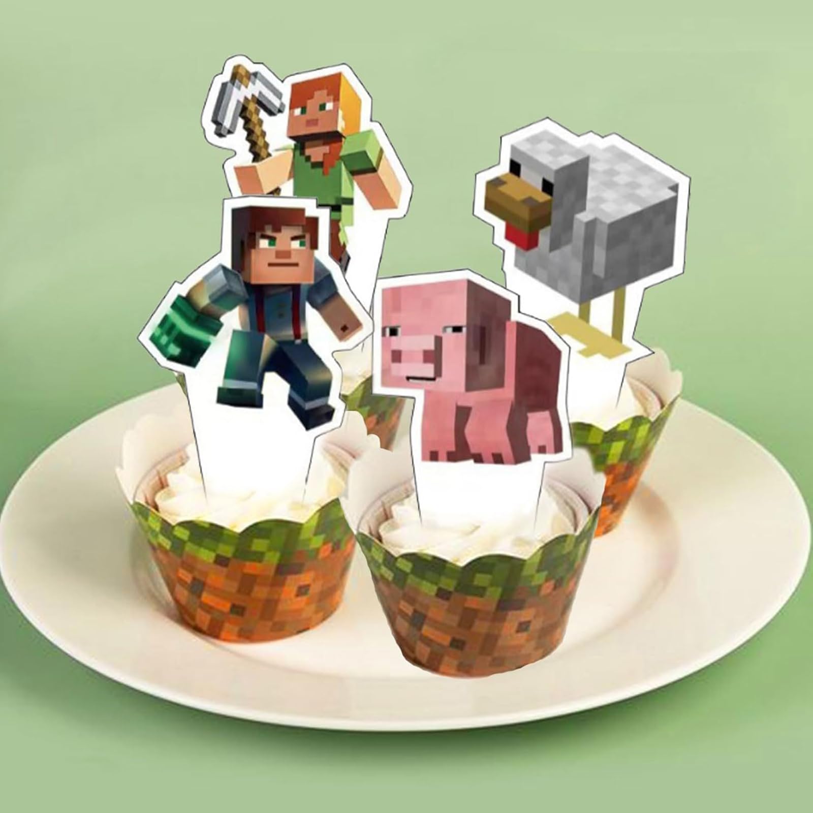 HonFHena 25 Pcs Pixel Styled Gamer Cake Decorations – Birthday Topper & Cupcake Toppers