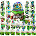 HonFHena 30 Pcs Pixel Styled Gamer Cake Decorations – Happy Birthday Topper & Cupcake Toppers
