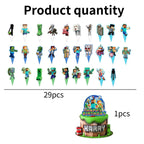 HonFHena 30 Pcs Pixel Styled Gamer Cake Decorations – Happy Birthday Topper & Cupcake Toppers