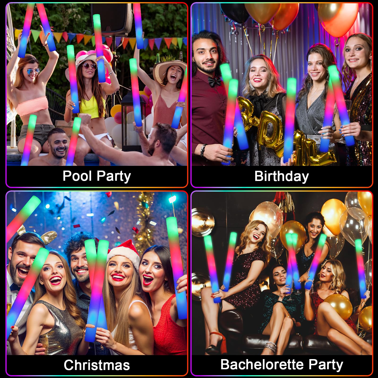 HONLYNE 44 PCS Foam Glow Sticks – 3 Modes LED Light Up Party Pack
