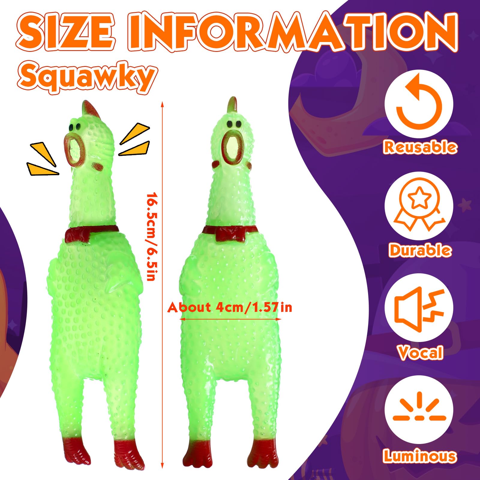 Honoson Glow in the Dark Rubber Chicken – 50 Pcs Squeaky Party Pranks