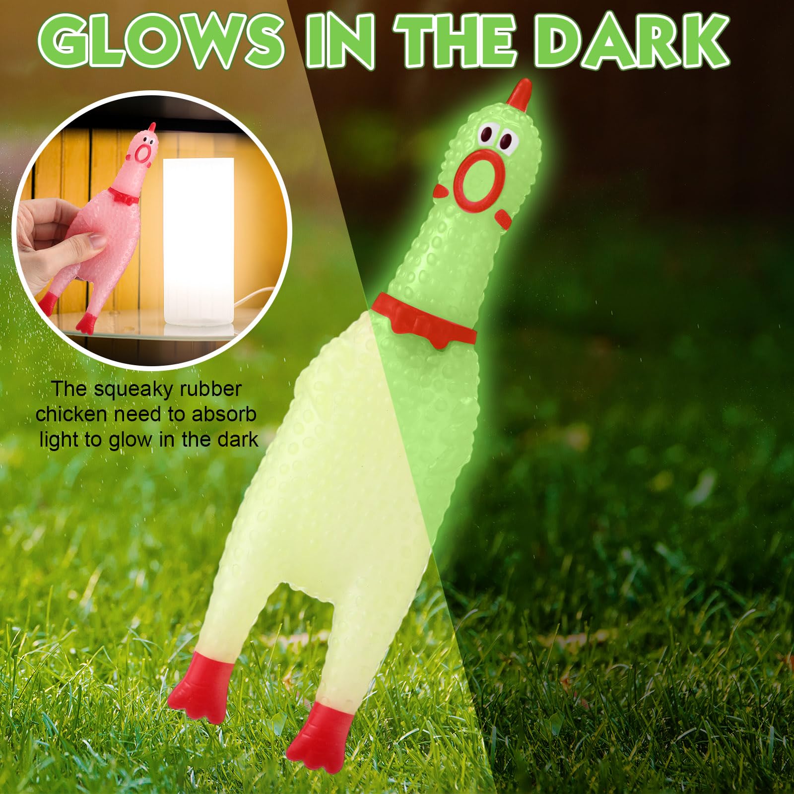 Honoson Glow in the Dark Rubber Chicken – 50-Piece Squeaky Party Toy Pack