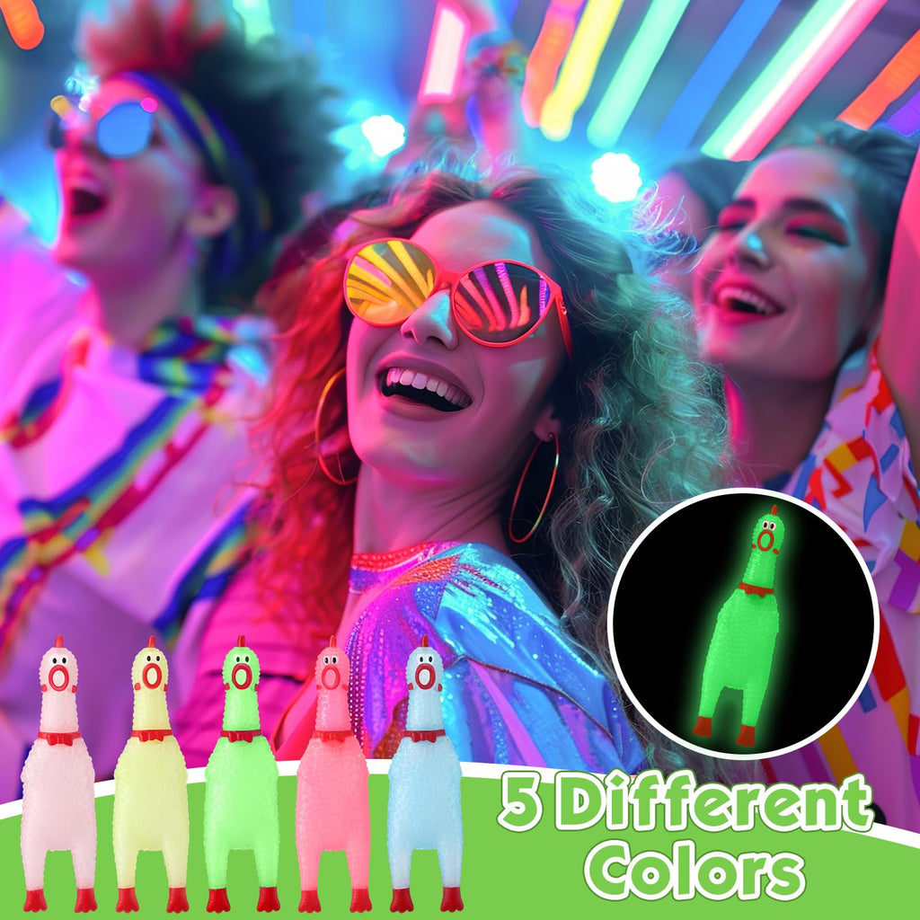 Honoson Glow in the Dark Rubber Chicken – 50-Piece Squeaky Party Toy Pack