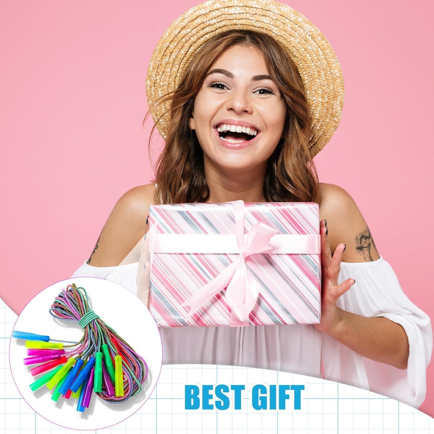 Honoson 30-Piece Rainbow Jump Rope Set for Kids – 7.87 ft Nylon Ropes with Adjustable Handles | Colorful Party Favors & Outdoor Fitness