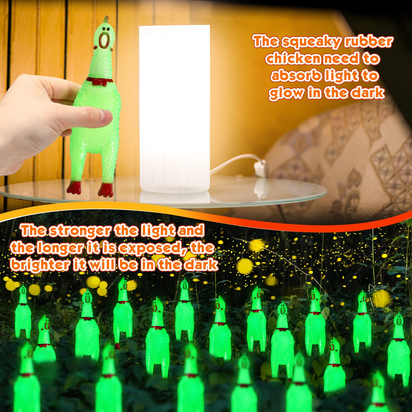 Honoson Glow in the Dark Rubber Chicken – 50 Pcs Squeaky Party Pranks