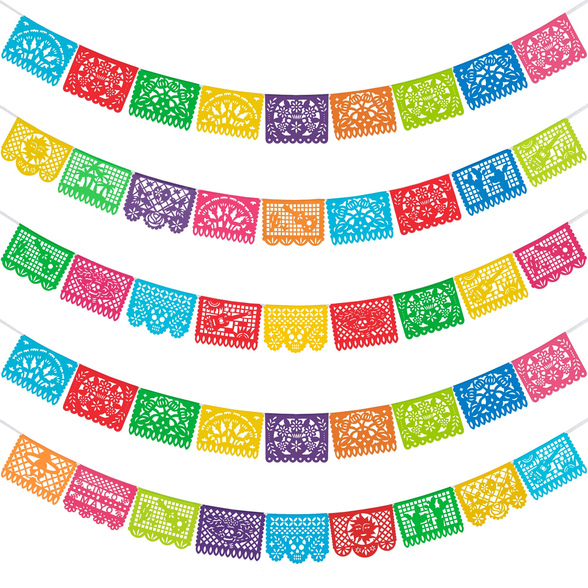 HOOJO 5 Packs 82 Ft Mexican Party Banners – Papel Picado Fiesta Decor