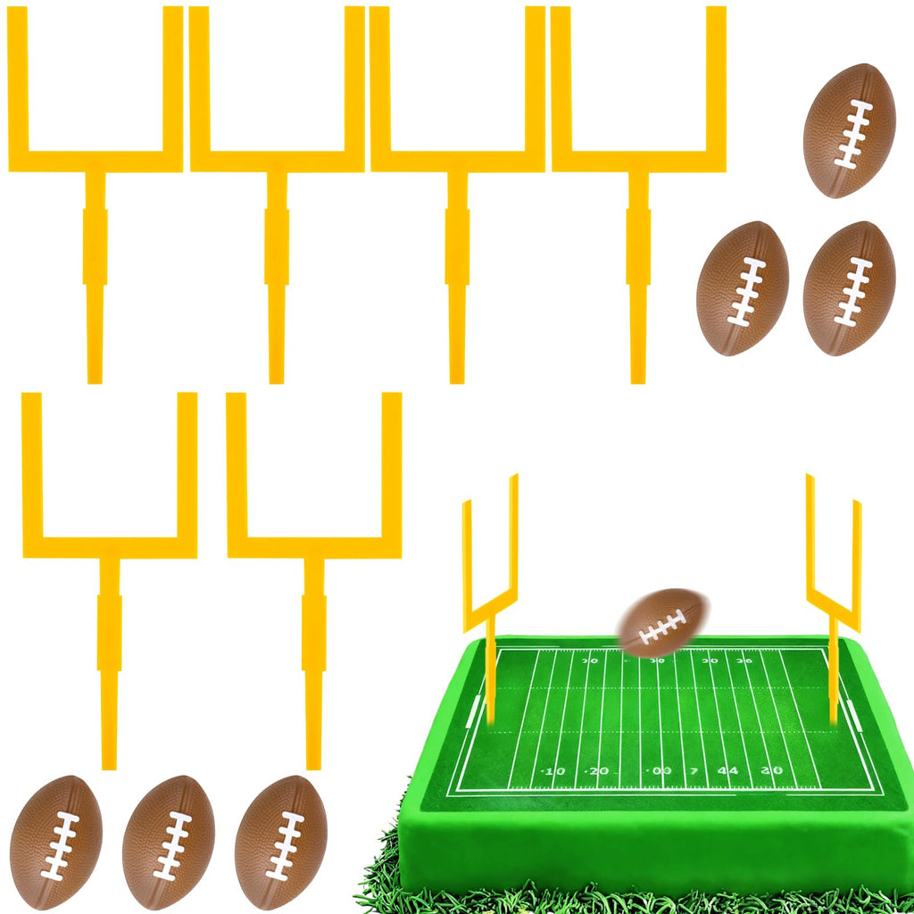 Hooqict 12Pcs Football Cake Decorations Set – Mini Goal Post & Cupcake Toppers