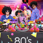 Hooqict 26 PCS 80s Cake Decorations – Retro Cake Toppers with Glitter Balls for Neon Throwback Parties