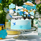 Hooqict 25 Pieces Airplane Cake Toppers with Mini Sunglasses - Blue & White Cloud Birthday Decor