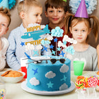 Hooqict 25 Pieces Airplane Cake Toppers with Mini Sunglasses - Blue & White Cloud Birthday Decor