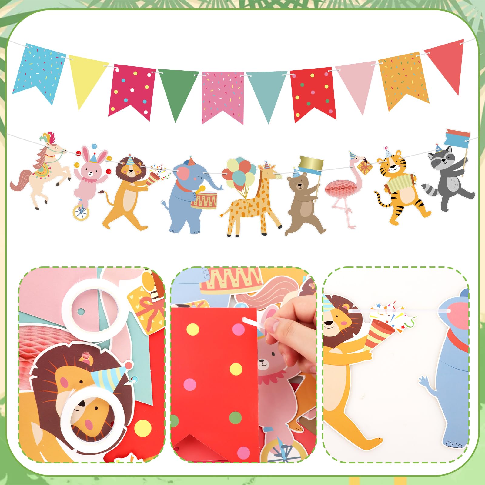 Hooqict Animal Parade Banner - Colorful Pennants for Kids' Birthday Parties