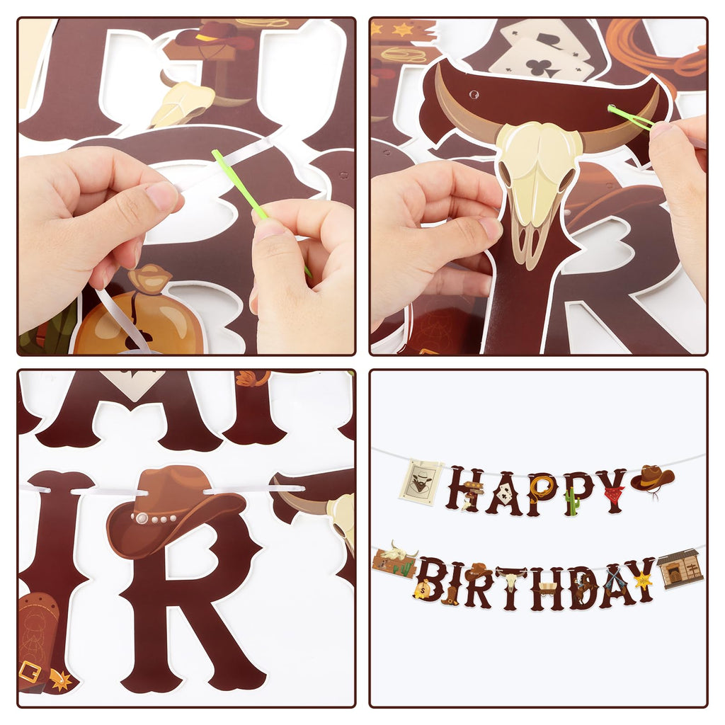 Hooqict Western Happy Birthday Banner | Cowboy Party Decorations for Wild West Celebrations