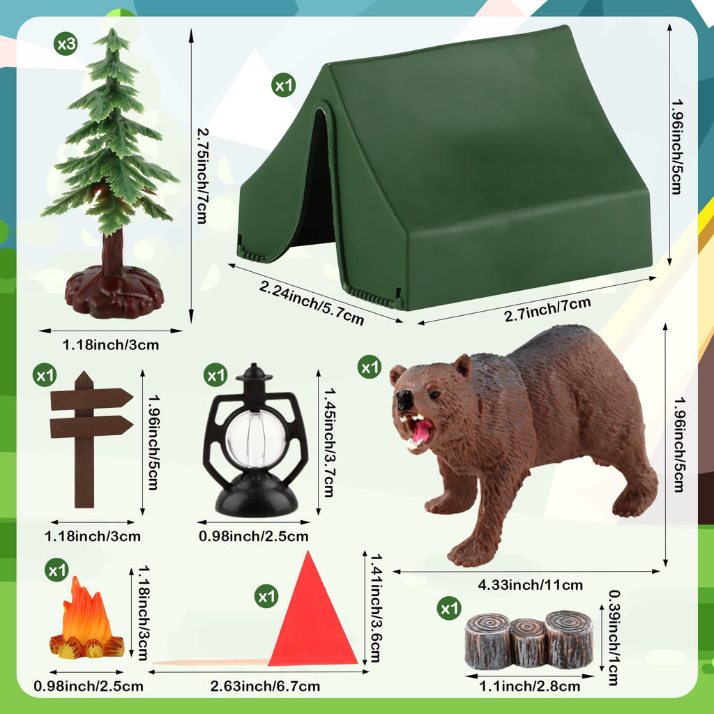 Hooqict Camping Cake Toppers – Tent, Campfire, Trees & Camp Sign