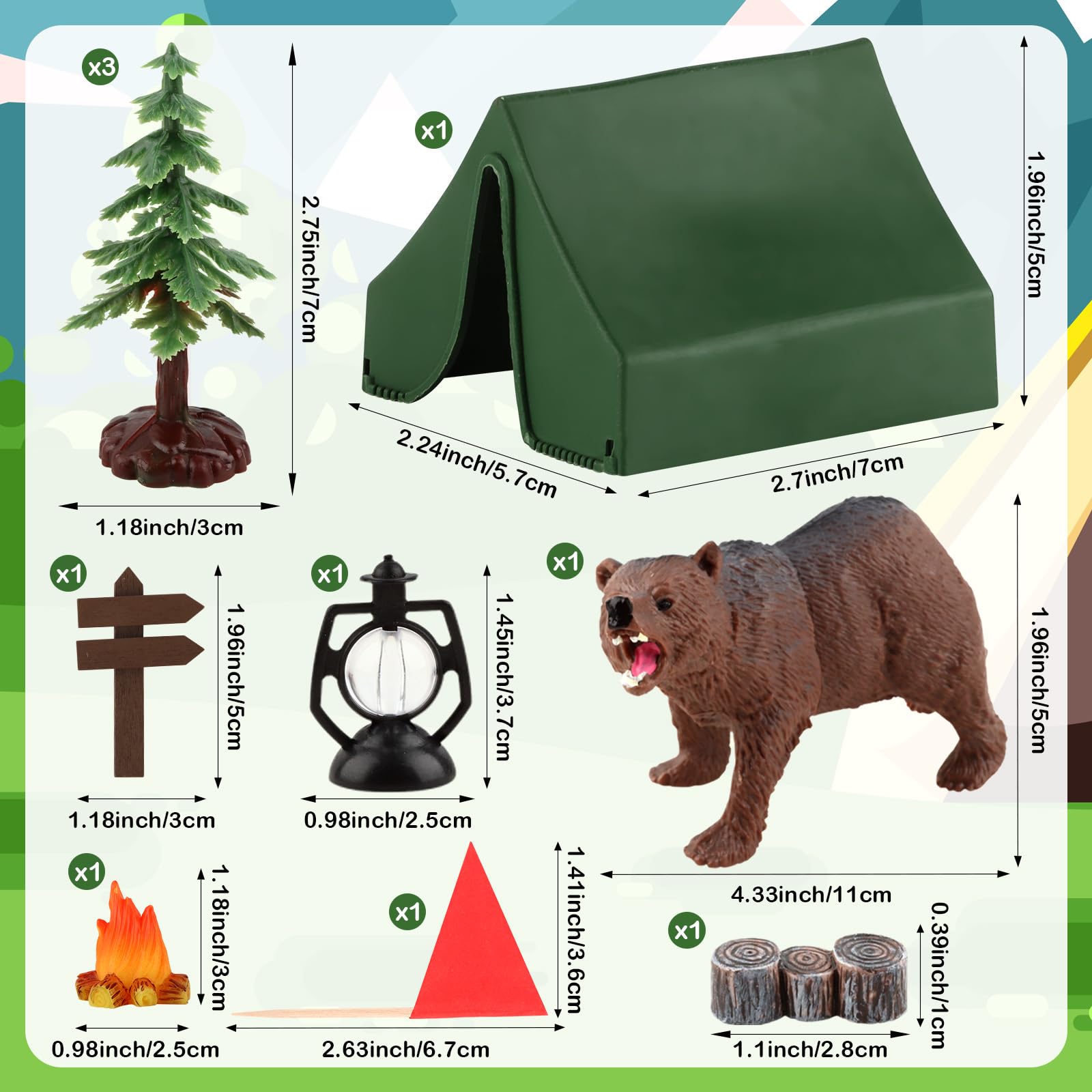 Hooqict Camping Cake Toppers – Tent, Campfire, Trees & Camp Sign