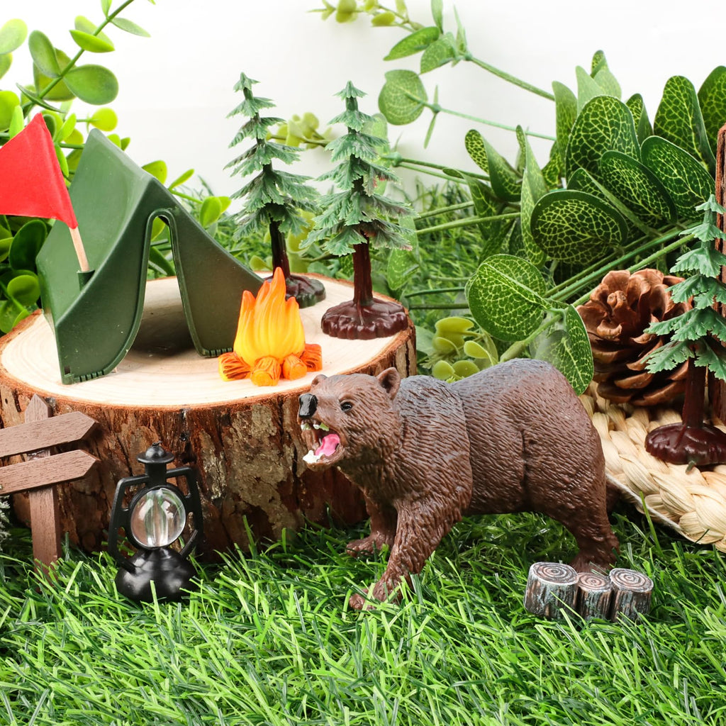 Hooqict Camping Cake Toppers – Tent, Campfire, Trees & Camp Sign