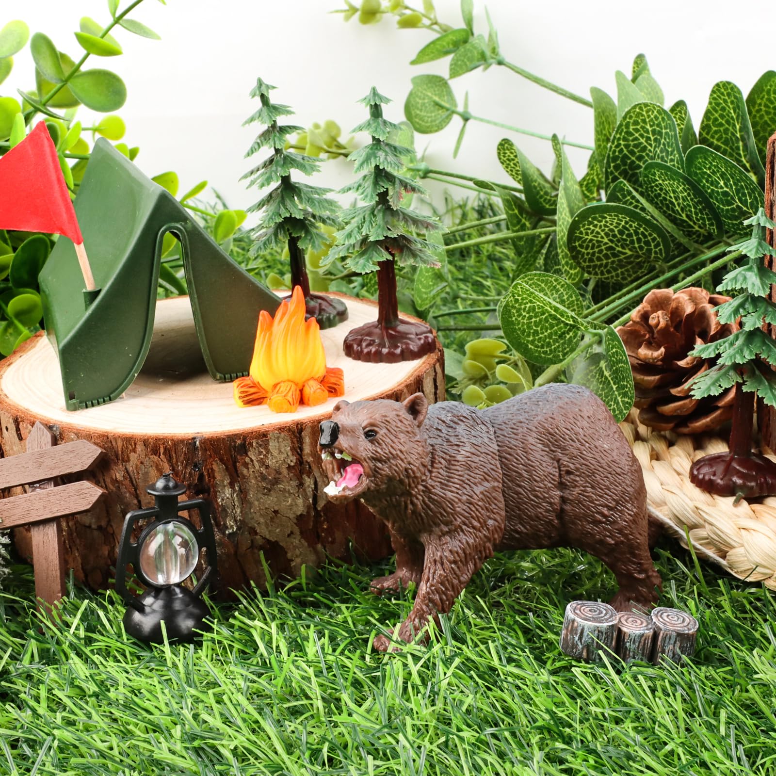 Hooqict Camping Cake Toppers – Tent, Campfire, Trees & Camp Sign