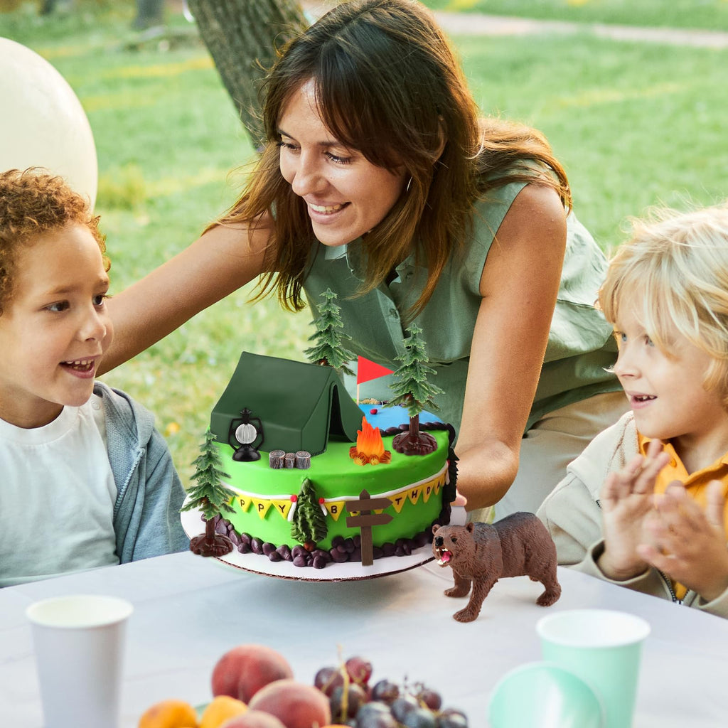 Hooqict Camping Cake Toppers – Tent, Campfire, Trees & Camp Sign