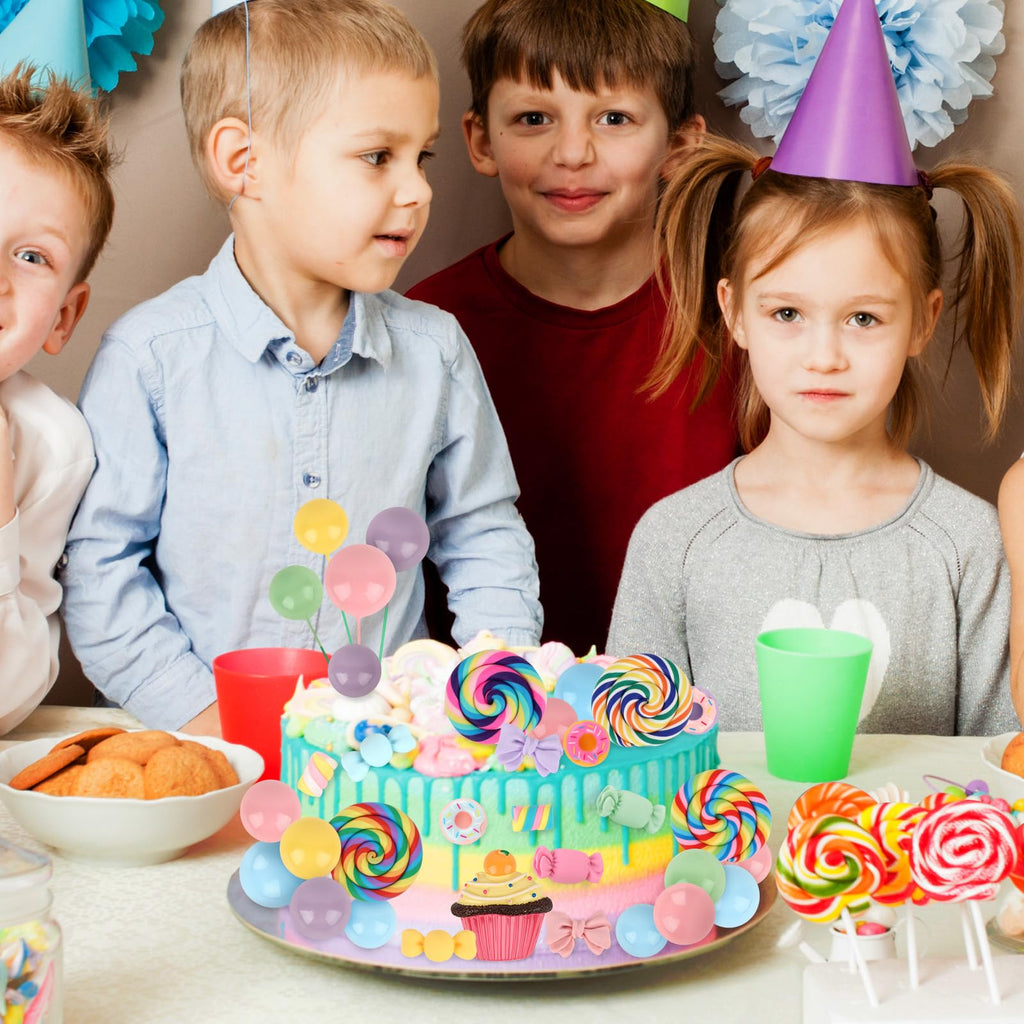 Hooqict 33Pcs Candy Cake Decorations – Lollipops, Donuts & Cupcake Toppers for Kids Parties