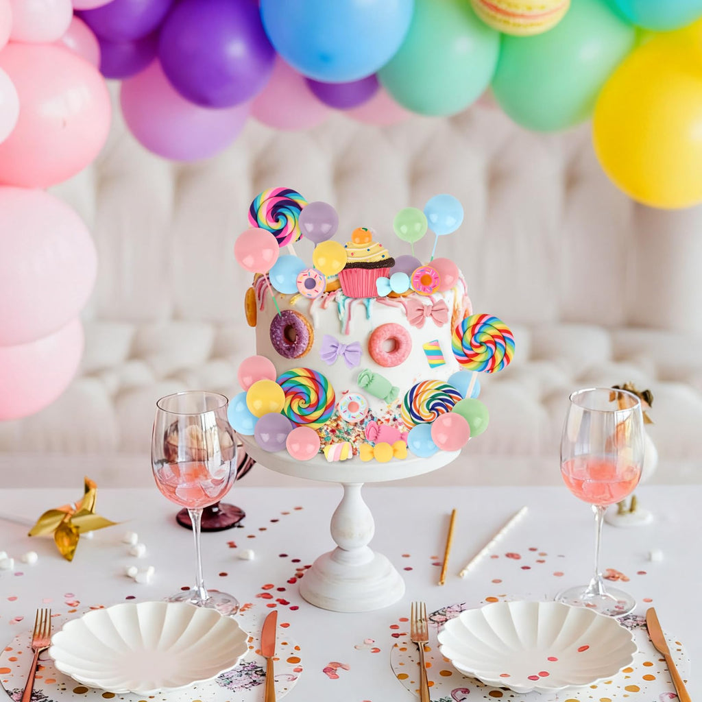 Hooqict 33Pcs Candy Cake Decorations – Lollipops, Donuts & Cupcake Toppers for Kids Parties