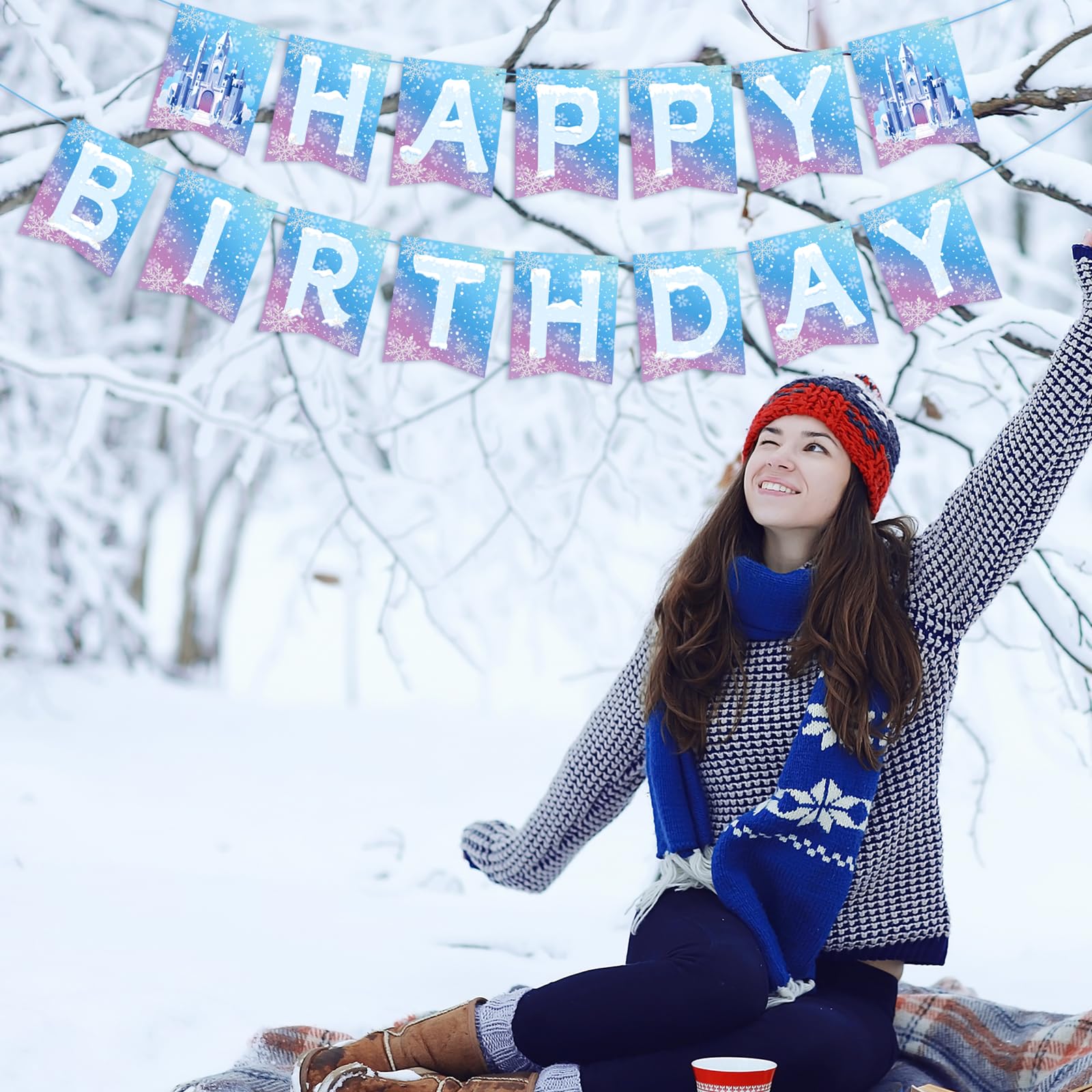 Hooqict Frozen Happy Birthday Banner – Winter Wonderland Party Decor