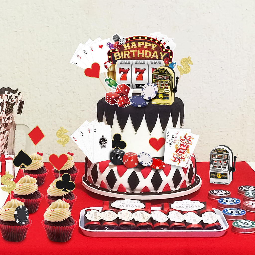 Hooqict 24-Piece Casino Cake Decorations Set | Las Vegas Theme Cake Toppers & Cupcake Picks