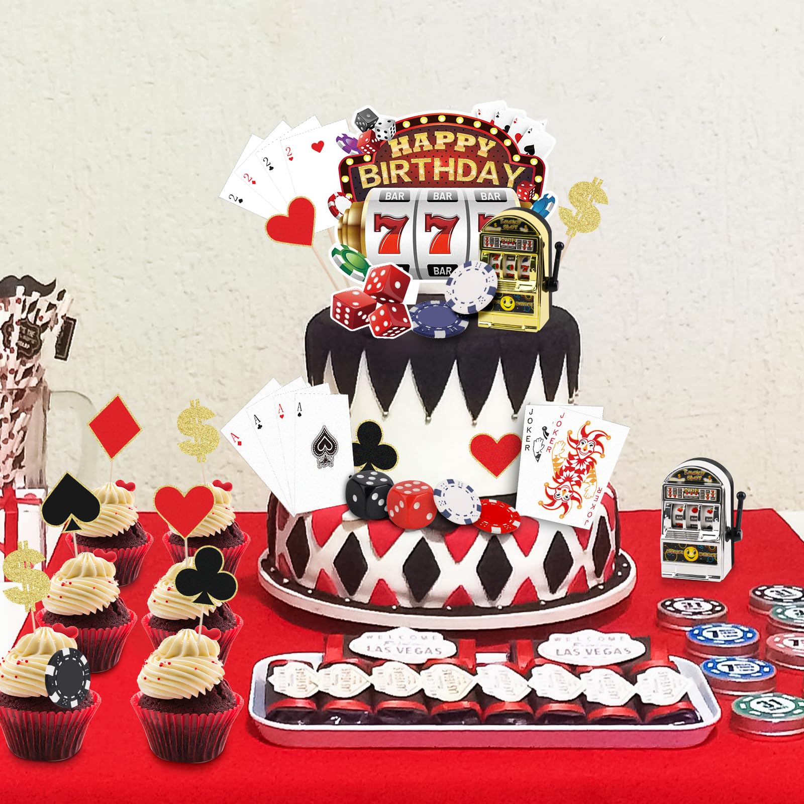 Hooqict 24-Piece Casino Cake Decorations Set | Las Vegas Theme Cake Toppers & Cupcake Picks