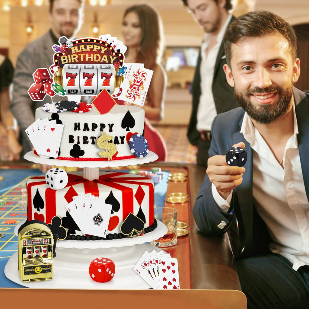 Hooqict 24-Piece Casino Cake Decorations Set | Las Vegas Theme Cake Toppers & Cupcake Picks