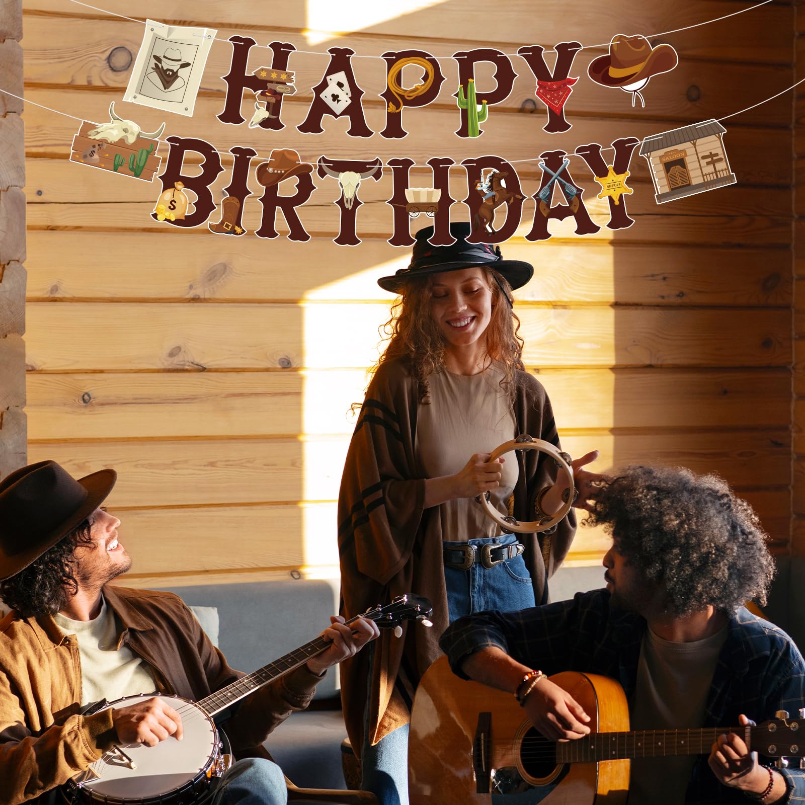 Hooqict Western Happy Birthday Banner | Cowboy Party Decorations for Wild West Celebrations