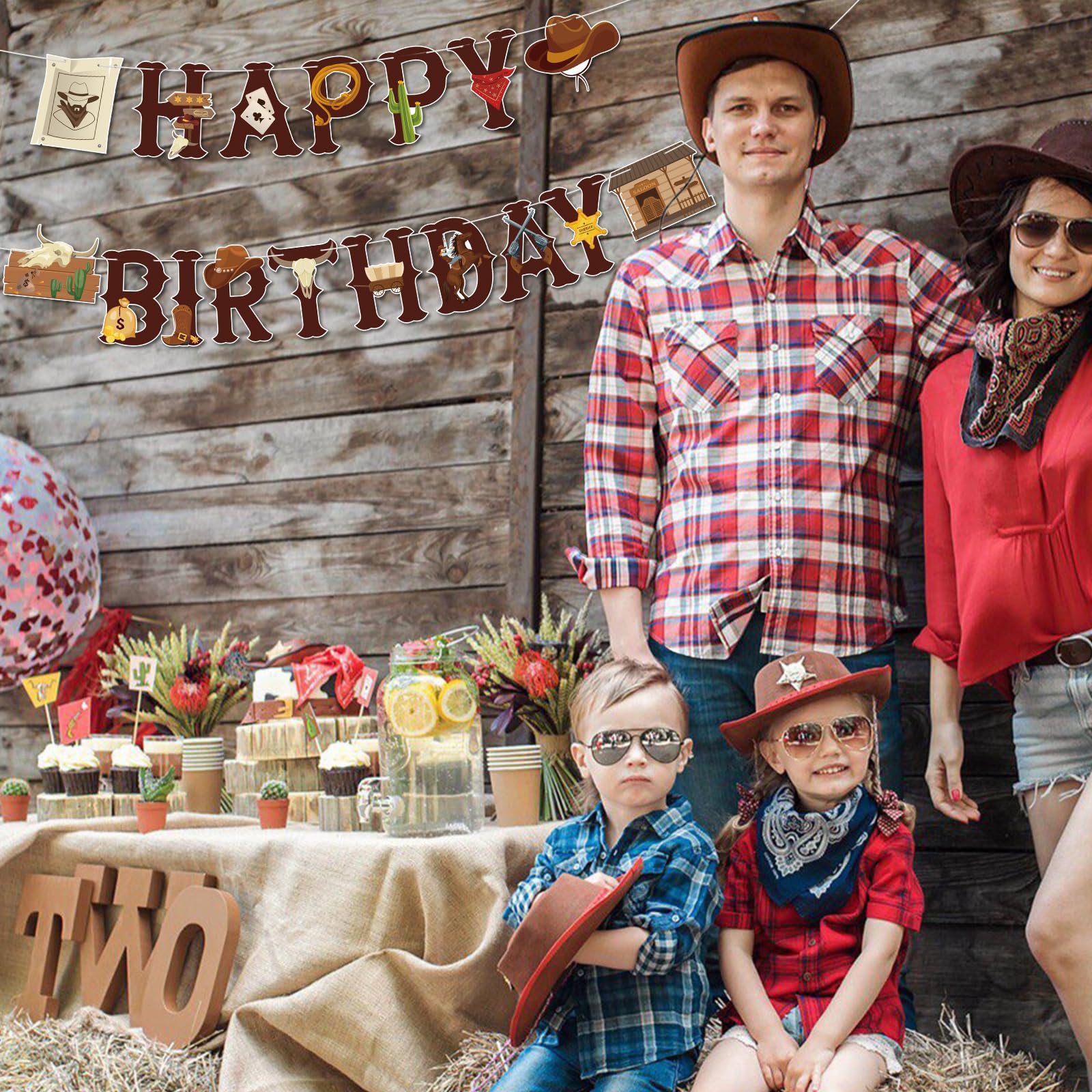 Hooqict Western Happy Birthday Banner | Cowboy Party Decorations for Wild West Celebrations