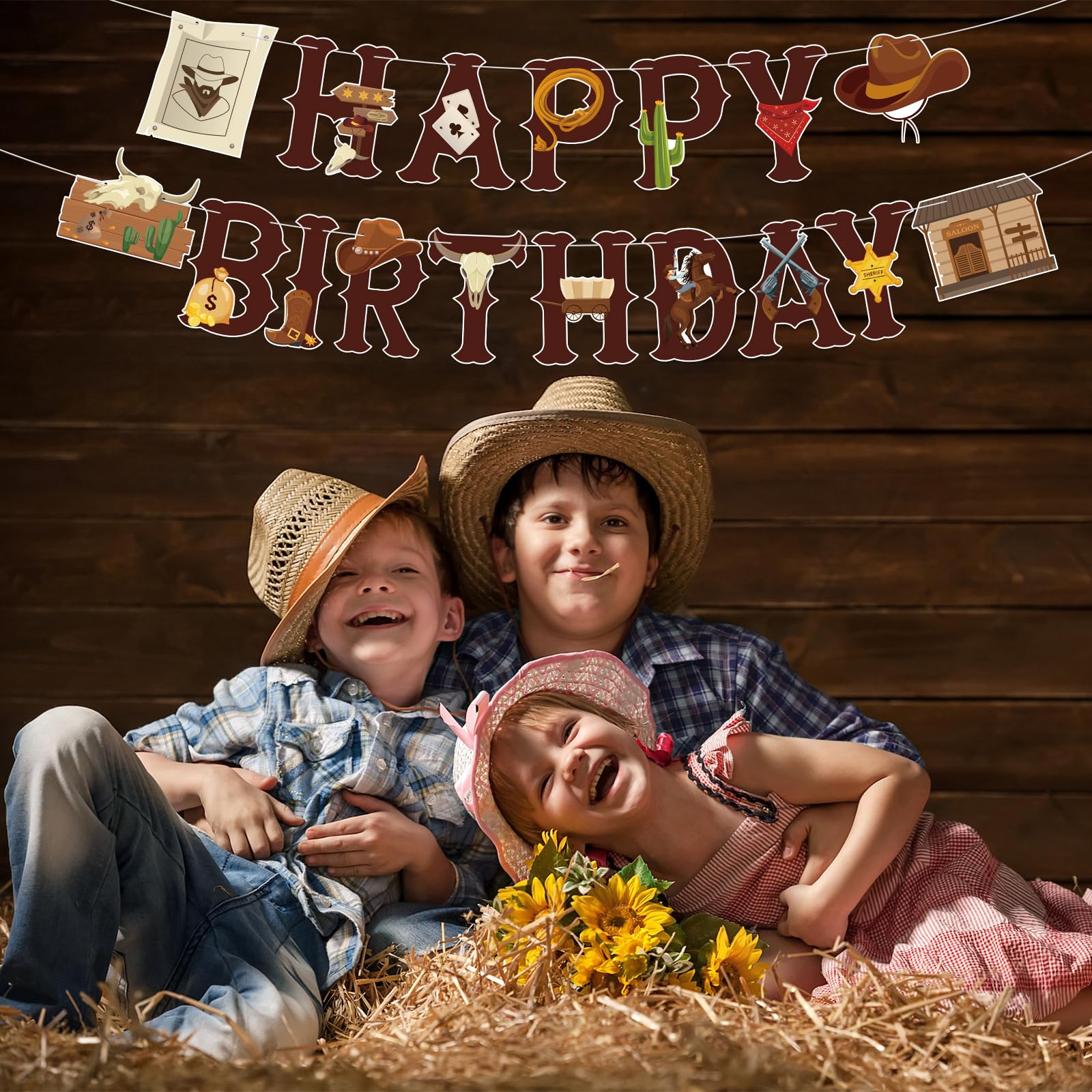 Hooqict Western Happy Birthday Banner | Cowboy Party Decorations for Wild West Celebrations