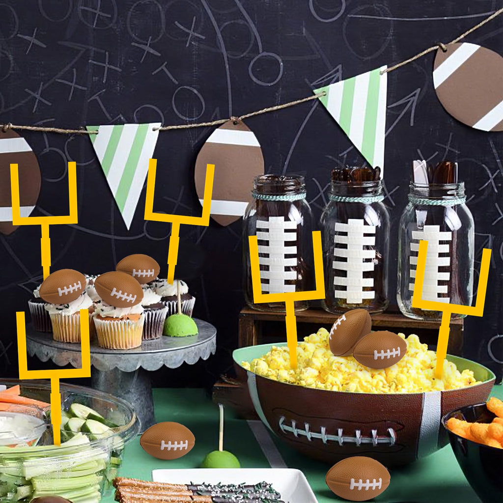 Hooqict 12Pcs Football Cake Decorations Set – Mini Goal Post & Cupcake Toppers