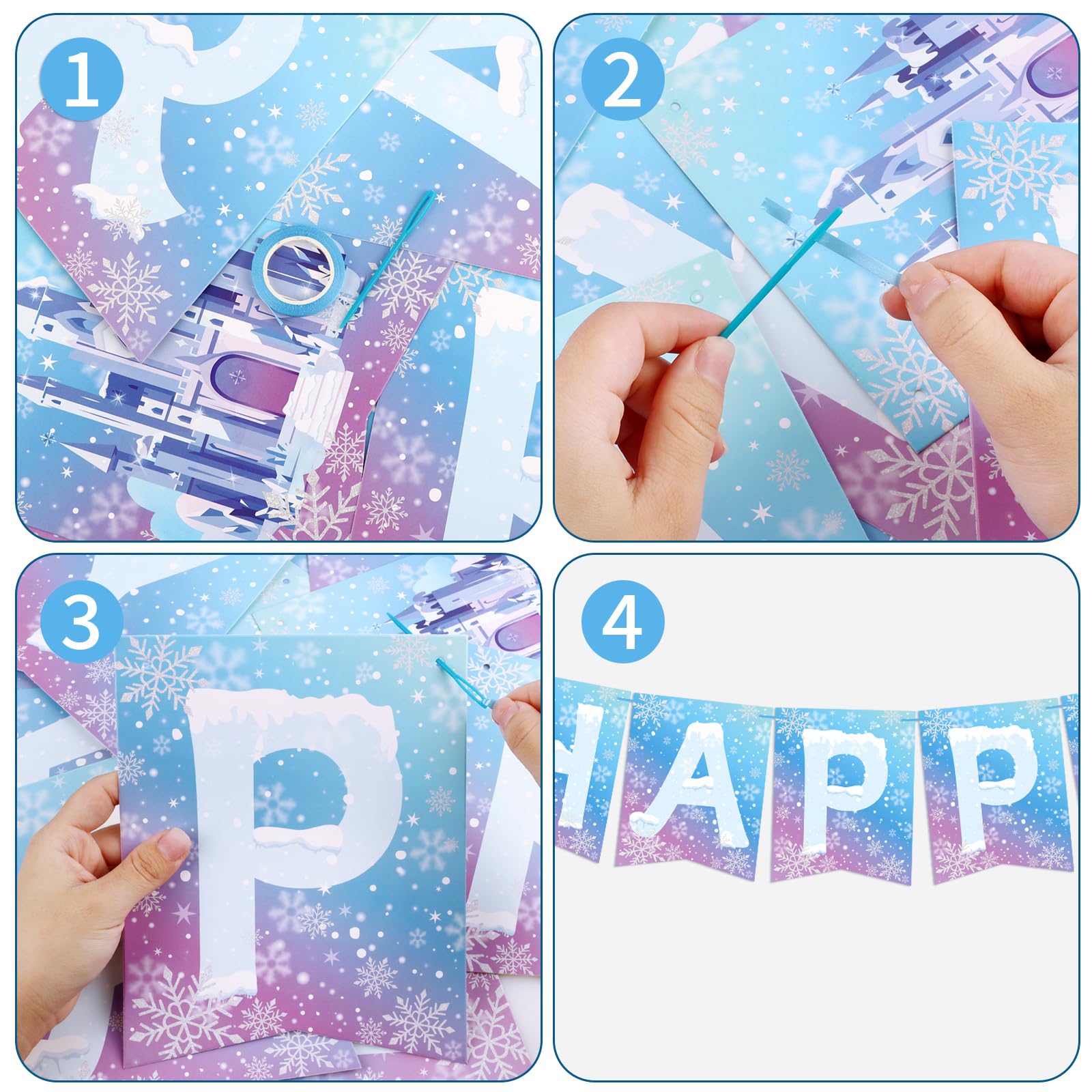 Hooqict Frozen Happy Birthday Banner – Winter Wonderland Party Decor