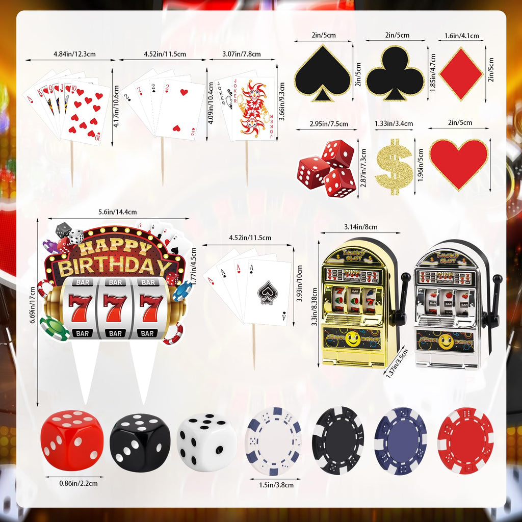 Hooqict 24-Piece Casino Cake Decorations Set | Las Vegas Theme Cake Toppers & Cupcake Picks