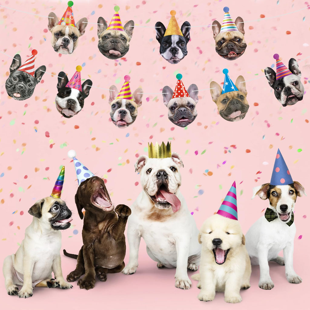 Hooqict Dog Birthday Banner – Puppy Themed Party Decor Backdrop (10 Faces + Ribbon)