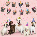 Hooqict Dog Birthday Banner – Puppy Themed Party Decor Backdrop (10 Faces + Ribbon)