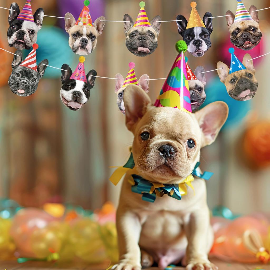 Hooqict Dog Birthday Banner – Puppy Themed Party Decor Backdrop (10 Faces + Ribbon)