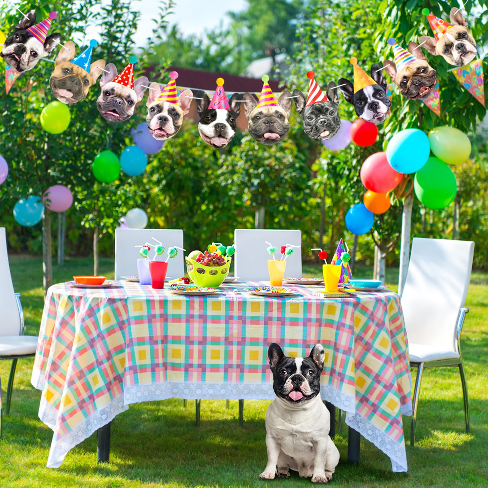 Hooqict Dog Birthday Banner – Puppy Themed Party Decor Backdrop (10 Faces + Ribbon)