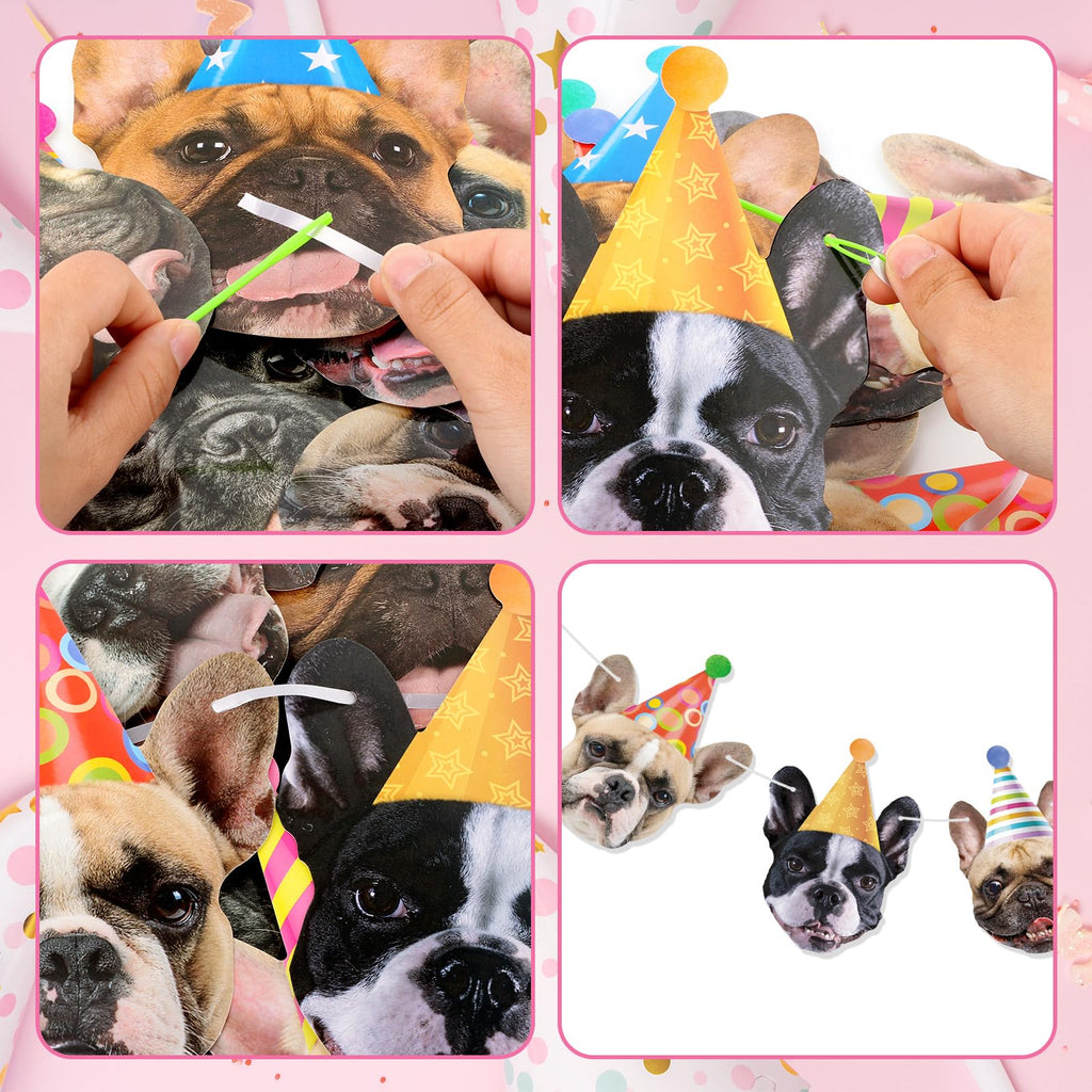 Hooqict Dog Birthday Banner – Puppy Themed Party Decor Backdrop (10 Faces + Ribbon)